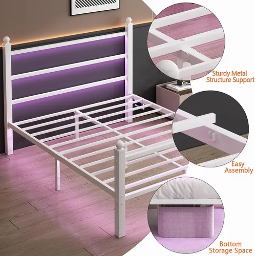 Miniatura 6 de CLIBFENG Base de cama individual con cabecera y estribo, listones de acero, base de cama LED con estación de carga USB, base de colchón