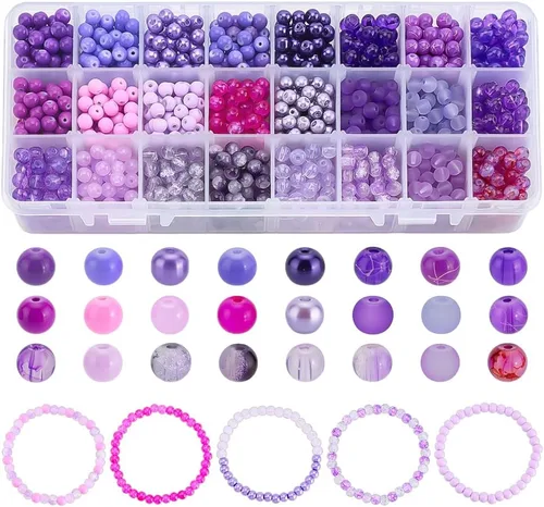 Miniatura 13 de PH PandaHall 670 cuentas de vidrio de 0.315 pulgadas para la fabricación de joyas, cuentas redondas de cristal de 24 estilos, cuentas de mármol Tono
