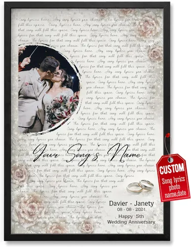 Miniatura 32 de H-DEWALL Póster personalizado de letras de canciones, regalos de cumpleaños para esposo para dormitorio, discos de vinilo, fotos, regalos para él