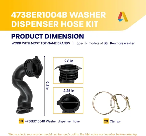 Miniatura 3 de Kit de manguera dispensadora de lavadora 4738ER1004B (1 manguera y 2 abrazaderas) – Reemplazo para lavadoras LG y Kenmore – Reemplaza el montaje