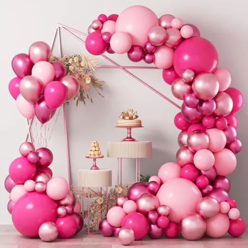 COKAOBE Kit de arco de guirnaldas de globos rosados, 124 globos de látex rosa pastel, rosa pastel, magenta metálico para boda, compromiso, temática