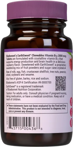 Miniatura 7 de BlueBonnet Nutrition Earth Sweet Vitamina B12 1000 mcg y ácido fólico 400mcg – Salud cerebral y vitaminas energéticas para mujeres y hombres