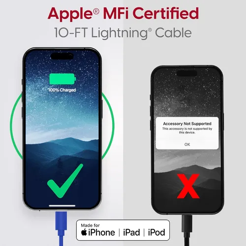 Miniatura 2 de TALK WORKS cable Lightning de carga para iPhone, cable MFI resistente de 10 pies de largo para iPhone 13, 12, 11, Pro/Max/Mini, XR, XS/Max, X, 8, 7