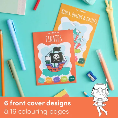 Miniatura 7 de THE TWIDDLERS - Paquete de 24 mini libros para colorear de 6 temas a granel para niños a partir de 3 años, incluye castillos, dragones, pirata