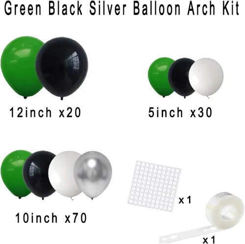 Miniatura 4 de Kit de guirnalda de arco de globos de color verde, negro, blanco y plateado, globos verdes y blancos para safari en la selva, baby shower