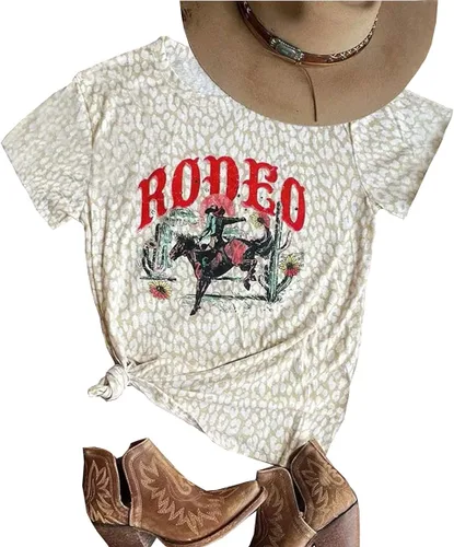 Camiseta blanqueada de vaquero occidental para mujer camisetas vintage con estampado de cactus del desierto camisetas casuales de vaquera Desierto