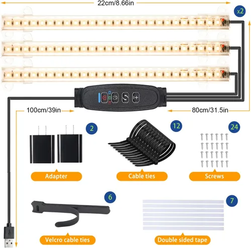 Miniatura 6 de Tiras de luz LED para cultivo, luces de cultivo para plantas de interior espectro completo 3000K, barra de luz para plantas con temporizador