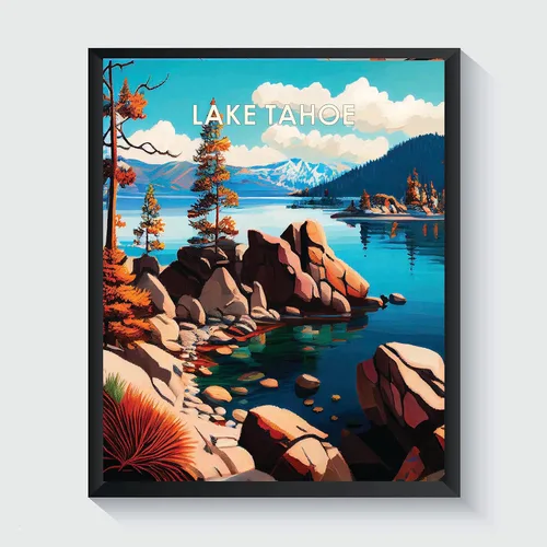 Miniatura 27 de Yellowstone Lake - Póster impreso artístico, ilustración, arte de pared, decoración de paisaje retro, paisaje, obra de arte para decoración de Lago
