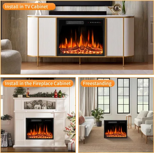 Miniatura 8 de Tornivk Inserto de chimenea eléctrica de 23 pulgadas, calentador de chimenea eléctrico empotrado de 750 W/1500 W con temporizador, llama ajustable