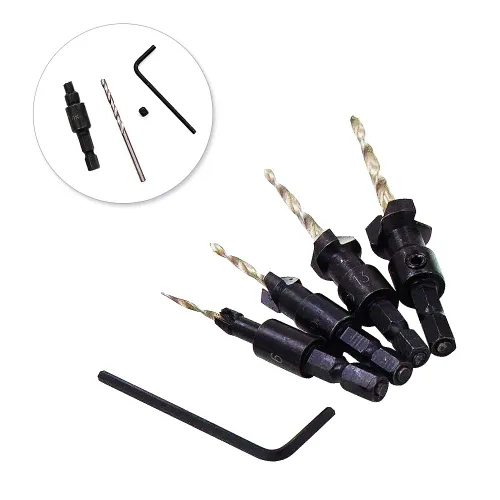 Miniatura 8 de Juego de brocas avellanadas, 4 brocas de madera con vástago hexagonal, broca de cambio rápido para madera con llave hexagonal