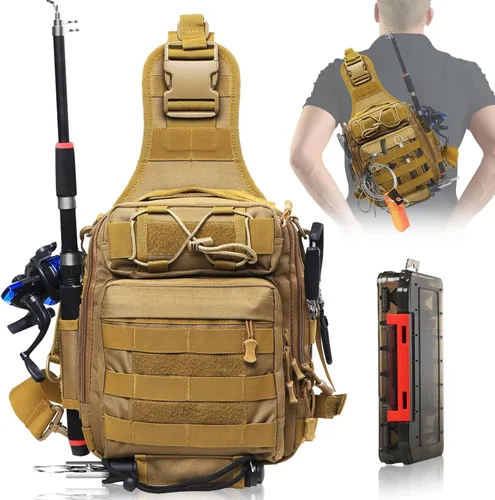 Aertiavty Mochila de pesca, bolsa de pesca con caja de aparejos, bolsa de aparejos de pesca compacta, mochila de aparejos de pesca con soporte para