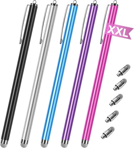Lápices capacitivos para pantallas táctiles [Paquete de 5 cuerpo de lápiz largo] Puntas de malla de fibra de alta sensibilidad y punta fina Lápiz