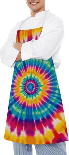 Miniatura 4 de MUSM Tie Dye Pattern Apron，Classic Vintage Funny with Pockets Aprons,Adjustable Bib Waterdrop Resistant for Kitchen Cooking Restaurant BBQ Painting