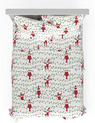 Elfo en la estantería de vacaciones y Navidad - Juego de sábanas súper suaves 100% algodón franela, tamaño matrimonial, (producto oficialmente
