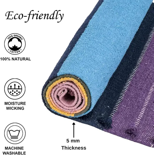 Miniatura 4 de Sivi Tapete de yoga de algodón orgánico a base de hierbas, tapete antideslizante ecológico tejido a mano, grueso y cómodo (0.945 x 2.835 x 0.197 in)