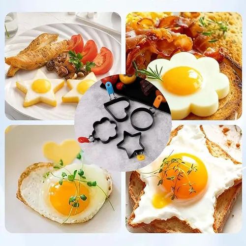 Miniatura 6 de 4 anillos antiadherentes de acero inoxidable para huevos de diferentes formas con 1 cepillo de aceite y 1 separador de huevos, moldes de huevo