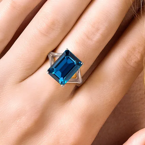 Miniatura 57 de Gem Stone King Anillo de compromiso solitario con piedra preciosa de corte esmeralda de 0.551 x 0.394 in para mujer, plata de ley 925, anillo