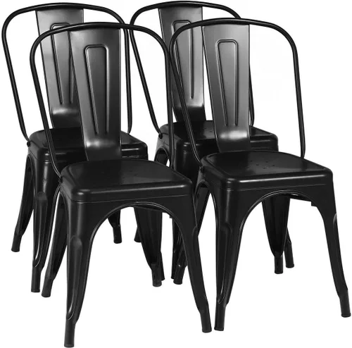 Miniatura 15 de COSTWAY Tolix - Sillas de comedor estilo industrial, apilables, de metal, con asiento de madera, juego de 4 (color blanco y marrón)