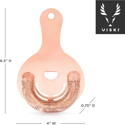 Miniatura 3 de Viski Hawthorne Colador de cóctel, colador de barra de acero inoxidable con acabado de cobre para vasos de mezcla estándar y grandes, coctelera