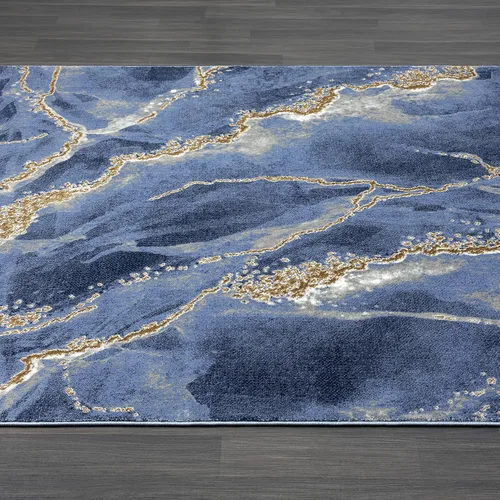 Miniatura 6 de Abani Alfombra contemporánea azul y dorado metálico de 4 x 6 pies, no se desprende, alfombra moderna con estampado de mármol para comedor