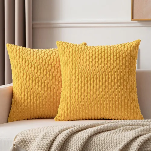 Miniatura 10 de Kevin Textile - Juego de 2 fundas de almohada decorativas de pana de 22 x 22 pulgadas, suaves, estilo bohemio, a rayas, decoración moderna del hogar
