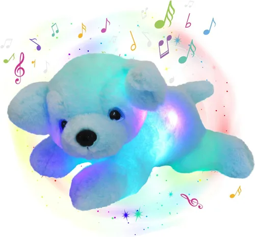 Glow Guards - Cachorro de peluche azul, de 15 pulgadas, musical, suave, con luces ledes nocturnas, para Navidad, Día del Niño y cumpleaños. para
