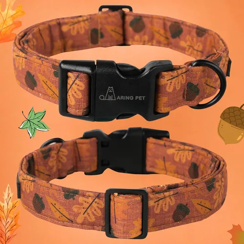 Miniatura 4 de Aring Pet Collar de algodón, ligero y ajustable, con hebilla de liberación rápida, para perros pequeños, medianos y grandes, otoño, naranja