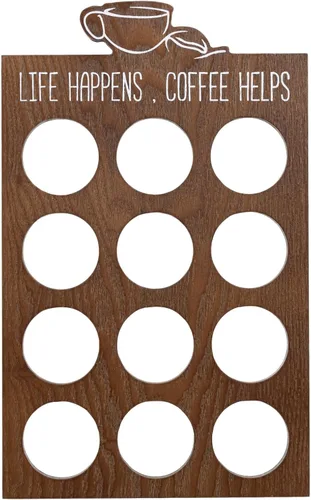 Miniatura 8 de Organizador de 12 cápsulas K para tazas, soporte de almacenamiento de cápsulas de café de madera compacta negra, organizador de Kcup para el hogar
