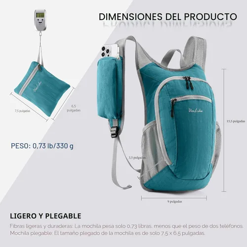 Miniatura 6 de Uselike - Mochila pequeña de 10L para senderismo, mochila de viaje y de día, ligera y plegable, para mujeres y hombres, Azul verdoso, Classic