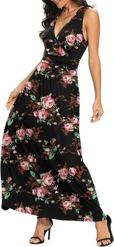 Miniatura 4 de Lilbetter - Vestido largo, simple, sin mangas, escote en V profundo, color liso, suelto, informal, para mujer