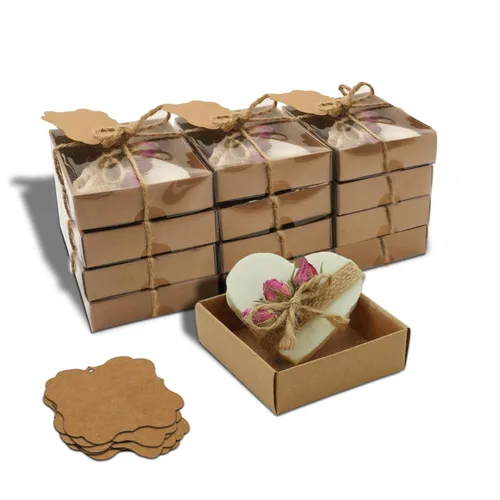 Favoritos de jabón en forma de corazón Rossesie, juego de 12, jabones hechos a mano con etiquetas en blanco para boda, baby shower, eventos nupciales
