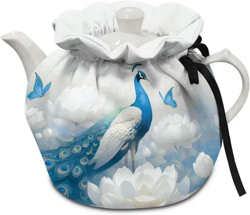 Miniatura 8 de Tetera aislada de mármol azul, cubierta antipolvo, resistente a las manchas, tetera acogedora para el desayuno, calentador de té, colcha