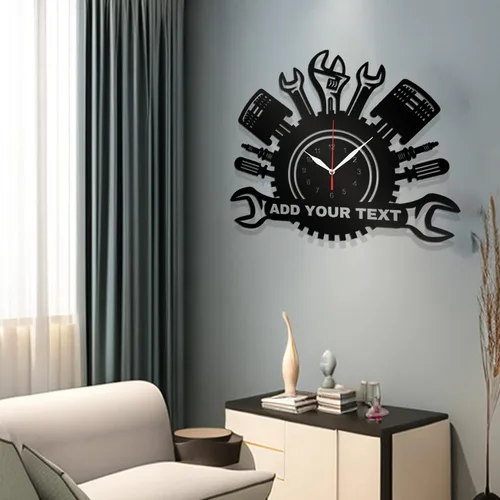 Miniatura 5 de Reloj de pared personalizado para taller de reparación de automóviles – Añade texto con nombre personalizado – Regalo para reparador, albañil