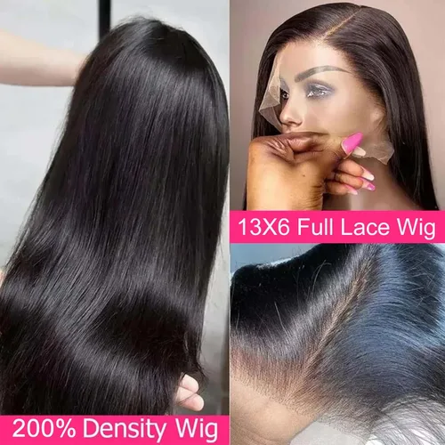 Miniatura 5 de Lemoda Peluca de encaje frontal completo de 13 x 6 pulgadas, pelucas de cabello humano lacio HD transparente de encaje sin pegamento, peluca