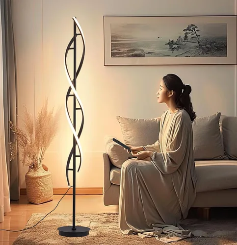 NKU Lámpara de pie en espiral para sala de estar, moderna lámpara de pie LED con control remoto regulable elegante diseño en espiral lámpara de