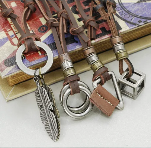 Miniatura 3 de JOERICA 4 collares de cuero para hombres y mujeres, collar de cadena de cubo de plumas vintage ajustable, Cuero, Circonita cúbica
