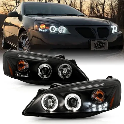 ACANII - Focos delanteros con anillo de luz led en carcasa negra, para Pontiac G6 2005-2010 sin paquete CTF, lado izquierdo + derecho