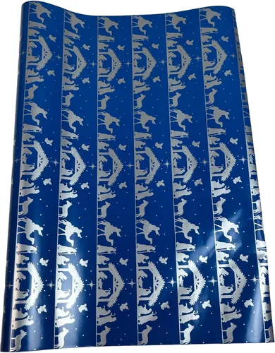 Miniatura 3 de Religious Wrappers Papel de regalo religioso de doble cara de Navidad azul y plateado, papel festivo de 100 pies cuadrados para vacaciones, hermoso