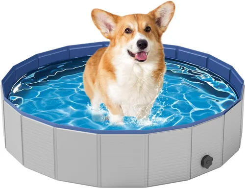 Miniatura 8 de Piscina para perros grandes, plegable de plástico para perros, antideslizante (47.2 x 12 pulgadas)