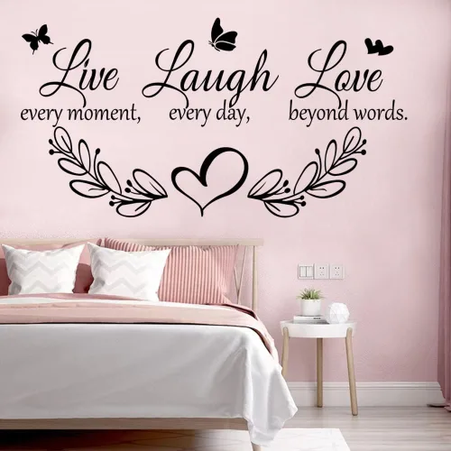 Miniatura 4 de Calcomanías de vinilo para pared con citas inspiradoras familiares "Live Every Moment, Laugh Every Day, Love Beyond Words", calcomanías Color 1