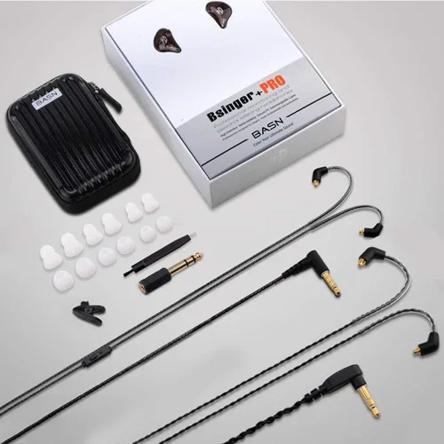 Miniatura 6 de BASN Auriculares profesionales intrauditivos con monitor para cantantes, bateristas y músicos con conector MMCX IEM (Pro Clear Negro)