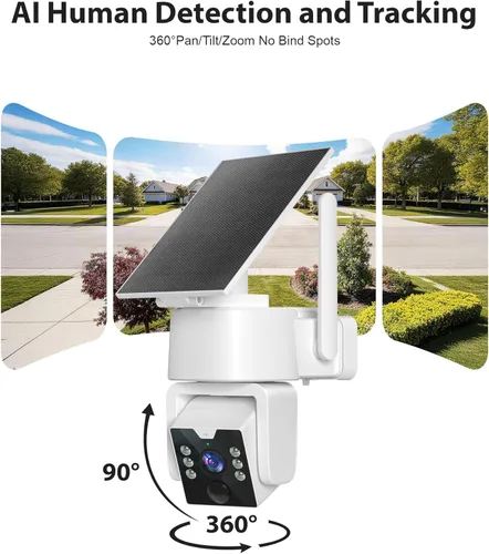Miniatura 4 de Cámara de seguridad inalámbrica para exteriores 2PCK - 5G y 2.4G Wi-Fi para exteriores, panorámica/inclinación 2K de 360°, funciona con energía