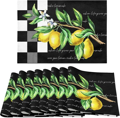 Miniatura 14 de Juego de 6 manteles individuales para primavera y verano, diseño floral, antideslizante, resistente al calor, tela de lino de algodón, cuadrados