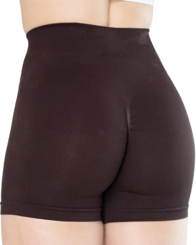 AUROLA CAMO - Pantalones cortos de entrenamiento para mujer, sin costuras, con logotipo sutil, talla S, color negro