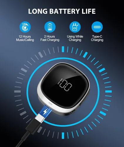Miniatura 7 de COMSOON Adaptador Bluetooth AUX para Coche, [Pantalla LED] Receptor Bluetooth 5.3 para Altavoz/Estéreo Doméstico/Auriculares con Cable, Receptor