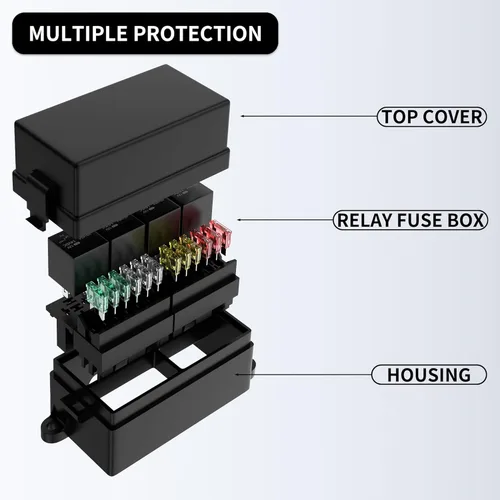 Miniatura 4 de RVBOATPAT Caja de relé de fusibles de 12 voltios precableada Caja de fusibles y relé con 4 relés y fusibles ATC/ATO de 12 vías Sellada Bloque