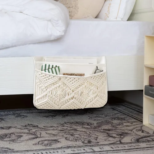 Miniatura 5 de Mkono Cesta decorativa de cuerda de algodón de macramé y organizador de almacenamiento de macramé bohemio para el hogar, dormitorio, sala de estar