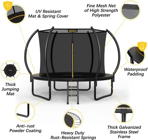 Miniatura 5 de Mersco Trampolín para exteriores de 10 pies, 12 pies, 14 pies, con recinto y escalera, cama elástica recreativa aprobada por ASTM para niños