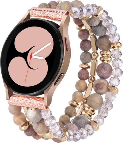 VISOOM Beaded Boho Bracelet Compatible for Samsung Galaxy Watch 7/6/5/4 40/44mm Bands/Active 2 Watch 4 Classic 42mm Band Women, 20mm Handmade