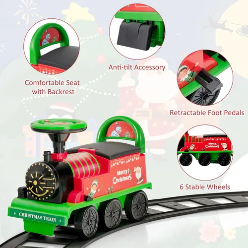 Miniatura 3 de Costzon Juguetes para montar, tren eléctrico de 6V con pistas, asiento con almacenamiento, luces intermitentes y música, respaldo, dispositivo Verde